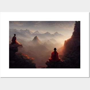 Tibetan monks at dawn Posters and Art